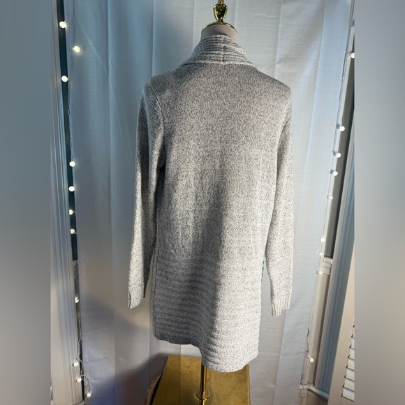 Gray Open Front Cardigan with Shawl Collar - Picture 2 of 8
